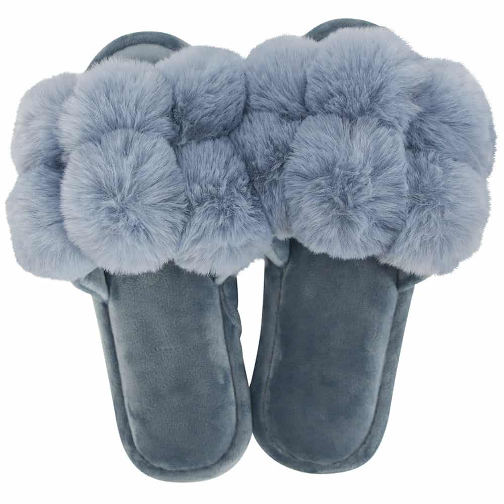 Cosy luxe Pom Pom Slippers Dusty Blue